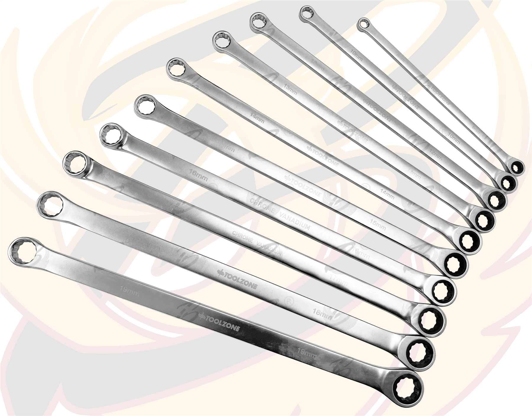 Toolzone 10 Piece Single Ring Extra Long Ratchet Aviation Spanners 8mm - 10mm ( SP194 )