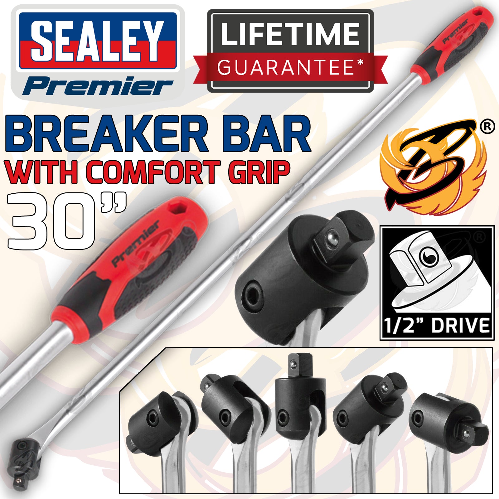 SEALEY 1/2" DRIVE 30" LONG BREAKER BAR WITH COMFORT GRIP HANDLE