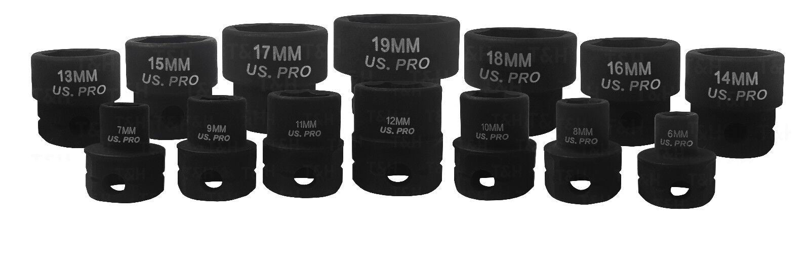 US PRO 14PCS 3/8" DRIVE 6 POINT SHALLOW IMPACT SOCKETS 6MM - 19MM