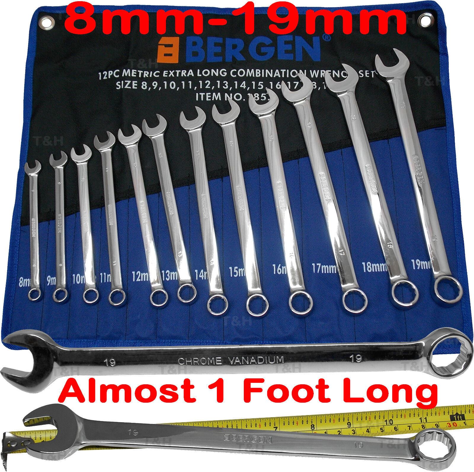 US PRO 12PCS EXTRA LONG COMBINATION SPANNER SET 8MM - 19MM