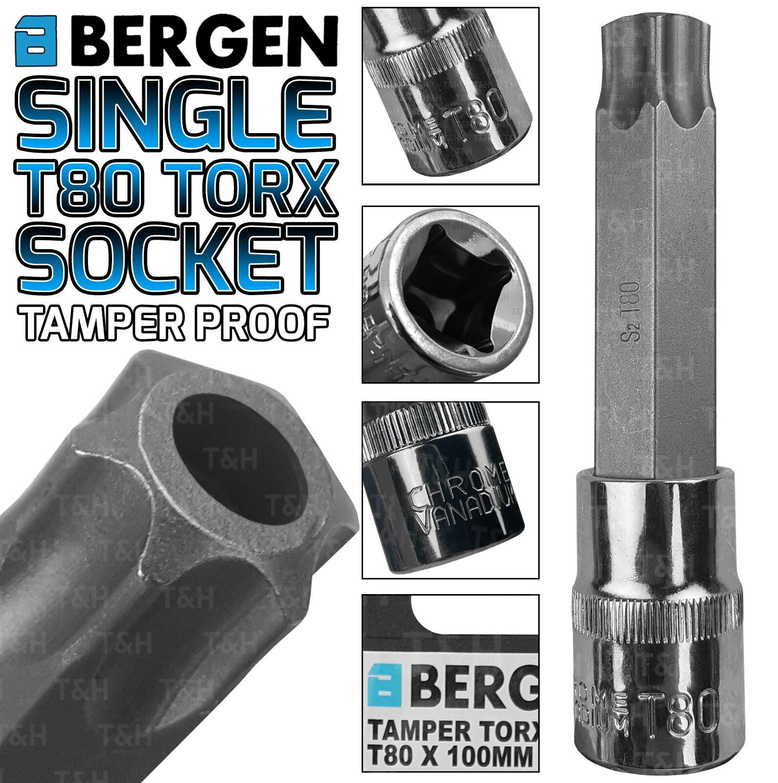 US PRO T80 1/2" DRIVE 100MM LONG TAMPERPROOF TORX BIT SOCKET ( SINGLE )