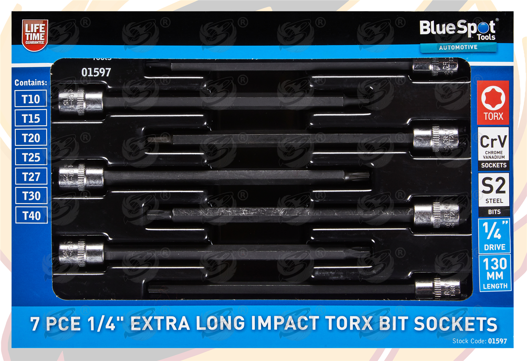 BlueSpot 7 Piece 1/4" Extra Long Impact Torx Bit Sockets T10 - T40 ( 01597 )