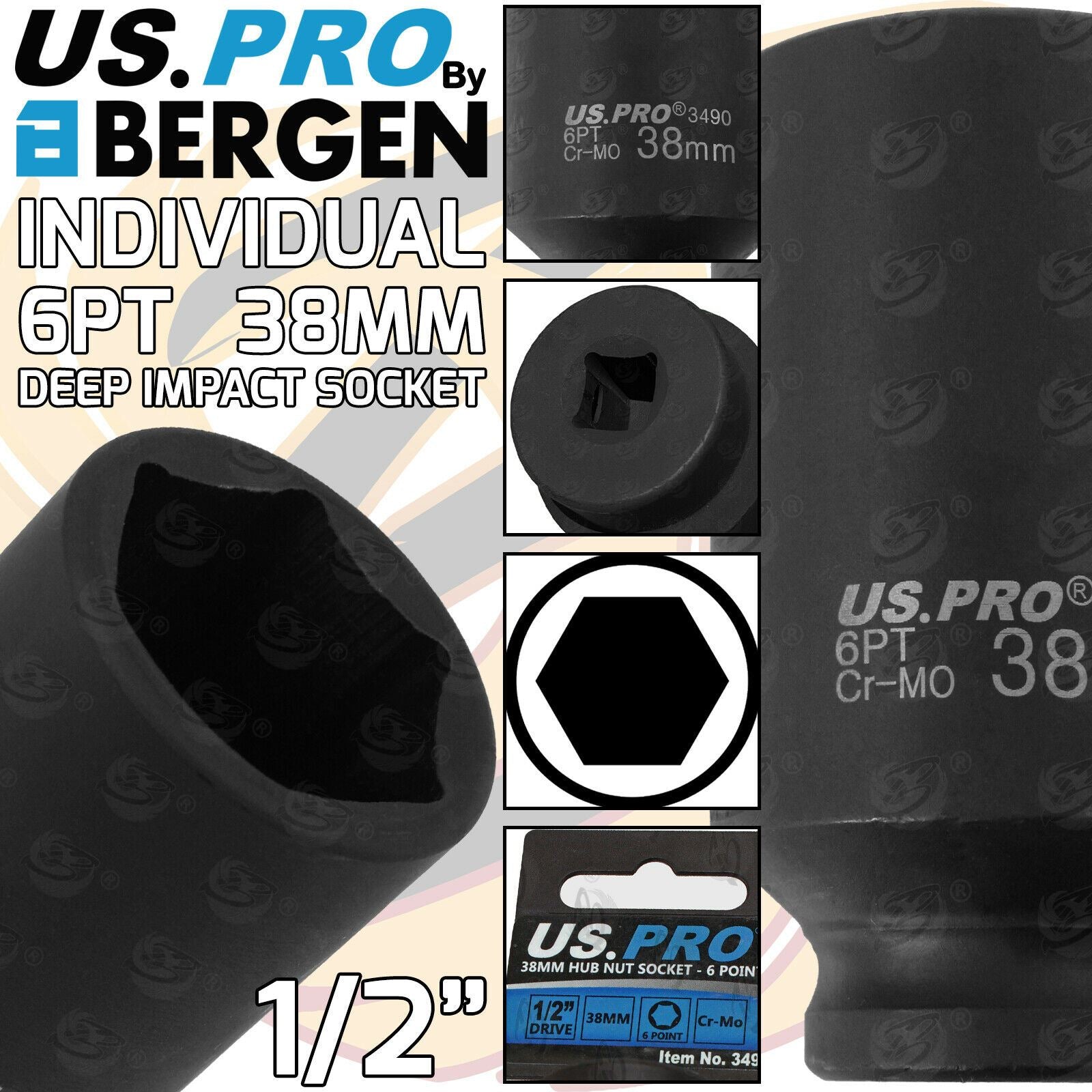US PRO 38MM 1/2" DRIVE 6 POINT DEEP IMPACT SOCKET ( SINGLE )