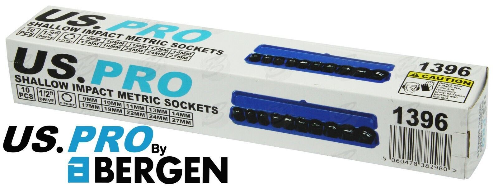 US PRO 10PCS 1/2" DRIVE 6 POINT SHALLOW IMPACT SOCKETS 9MM - 27MM