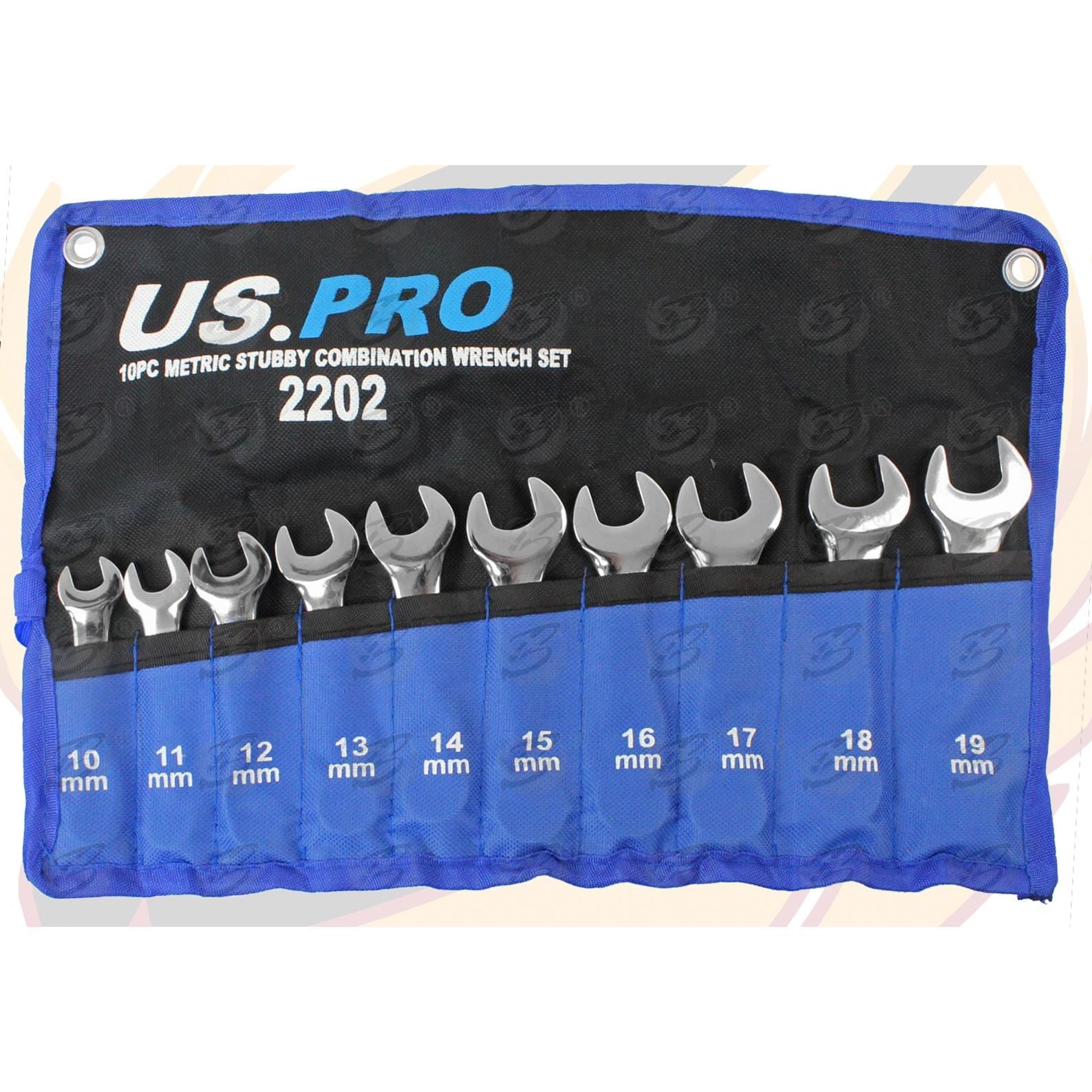 US PRO 22PCS SPANNERS & STUBBY COMBINATION SPANNER SET 8MM - 19MM