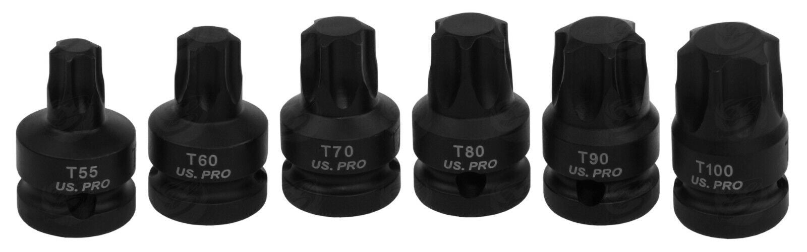US PRO 6PCS 1/2" DRIVE IMPACT TORX BIT SOCKETS T55 - T100