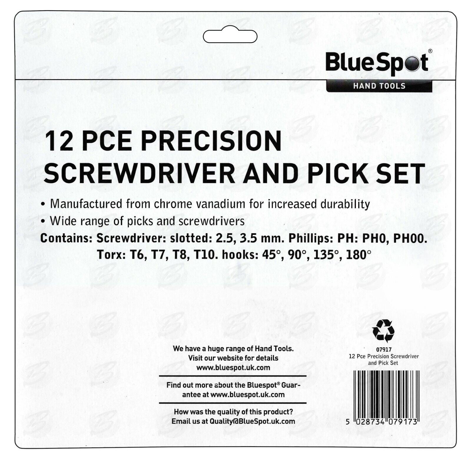 BlueSpot 12 Piece Precision Hook, Pick & Screwdriver Set 07917