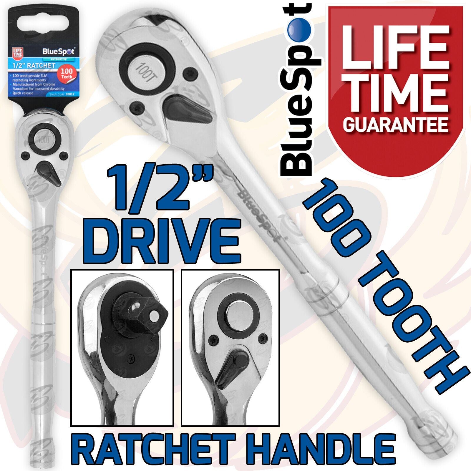 BLUESPOT 1/2" DRIVE 100 TOOTH RATCHET HANDLE