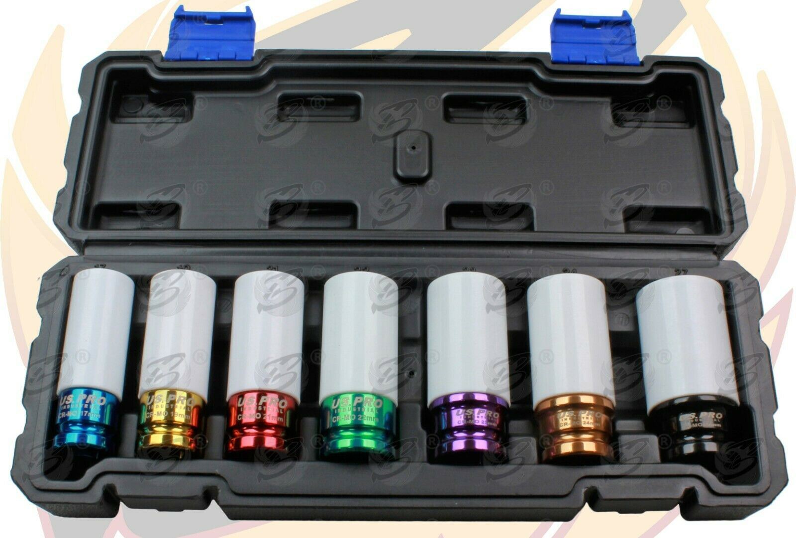 US PRO INDUSTRIAL 7PCS 1/2" DRIVE 6 POINT ALLOY WHEEL NUT SOCKETS 17MM - 27MM