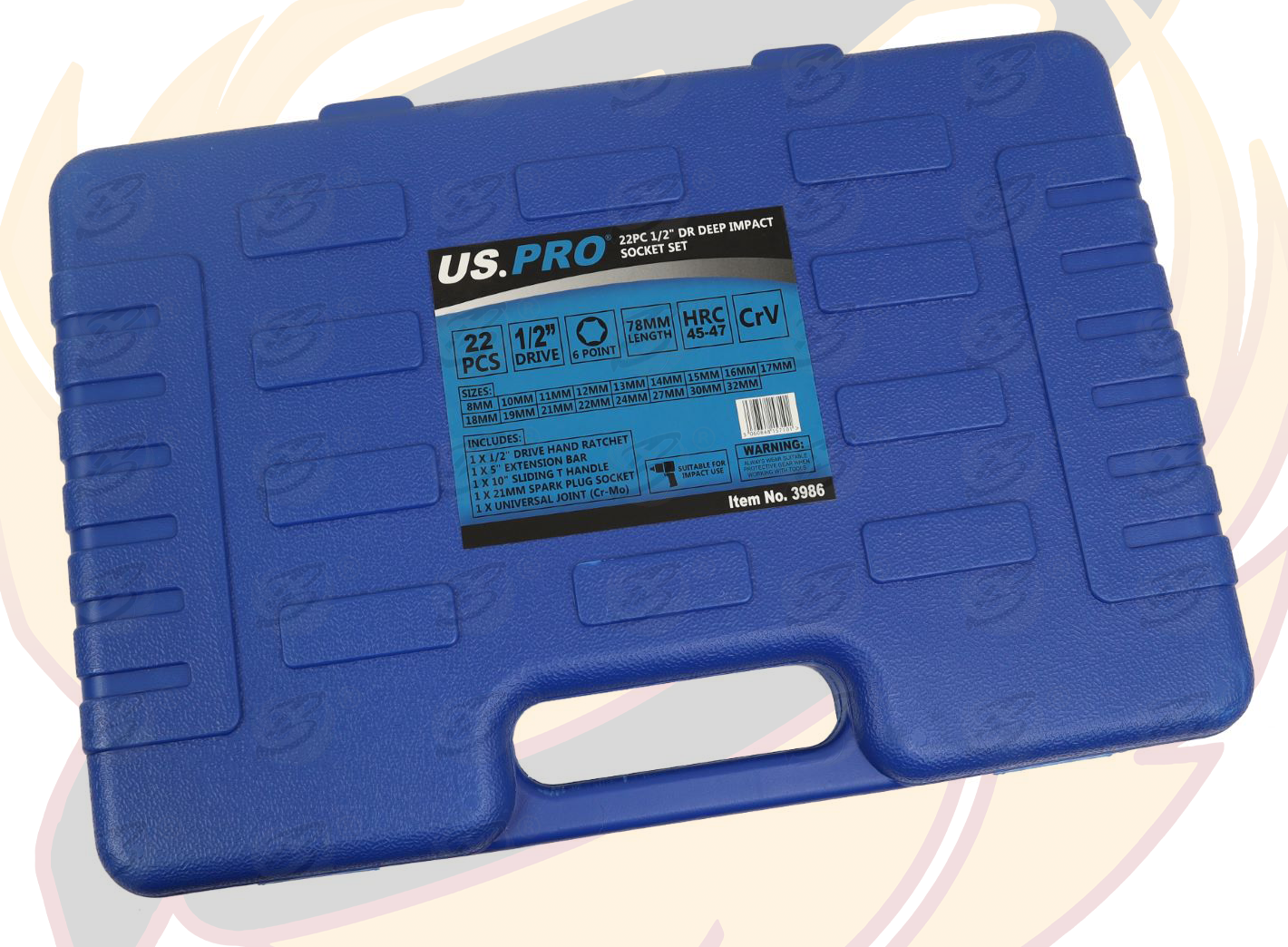 US Pro 22 Piece 1/2" Drive 6 Point Deep Impact Socket Set 8mm - 32mm ( 3986 )