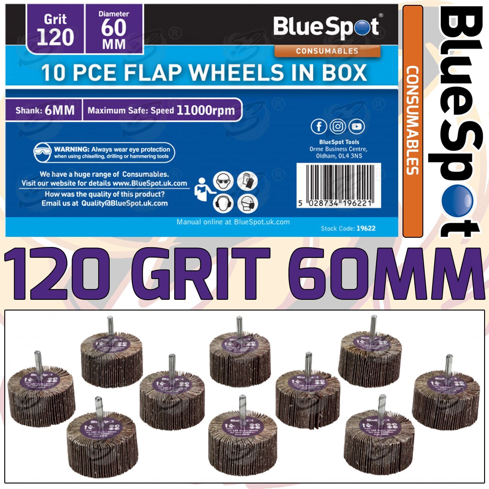 BLUESPOT 10PCS FLAP WHEEL DISCS ( 120 GRIT - 60MM )