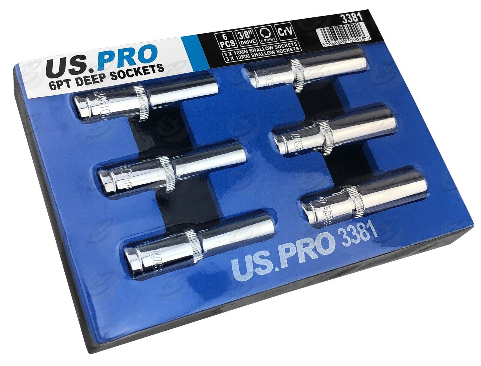 US Pro 6 Piece 3/8" Drive 10mm & 13mm 6 Point Deep Sockets 3381