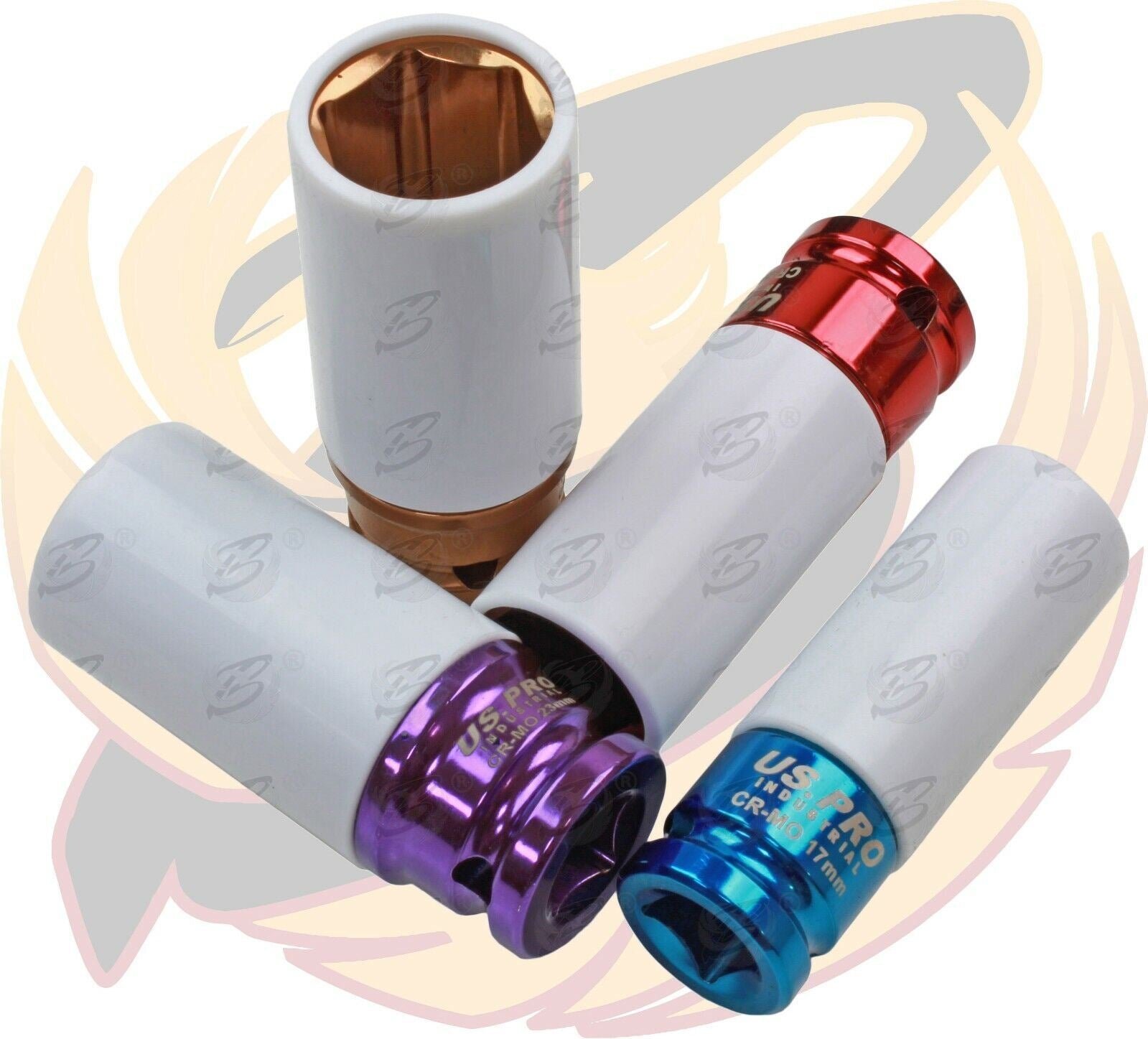 US PRO INDUSTRIAL 7PCS 1/2" DRIVE 6 POINT ALLOY WHEEL NUT SOCKETS 17MM - 27MM