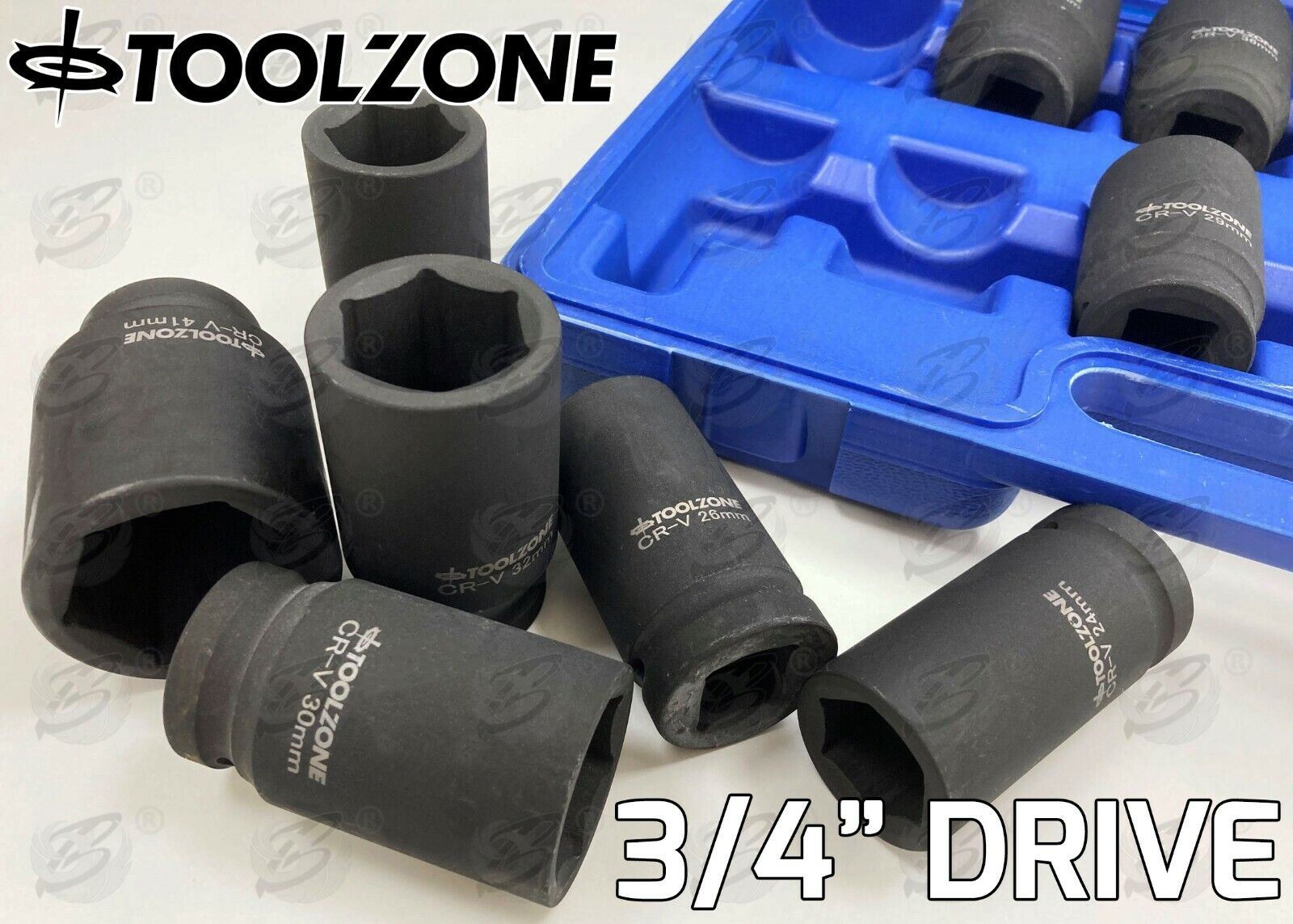 TOOLZONE 12PCS 3/4" DRIVE 6 POINT DEEP IMPACT SOCKETS 24MM - 41MM