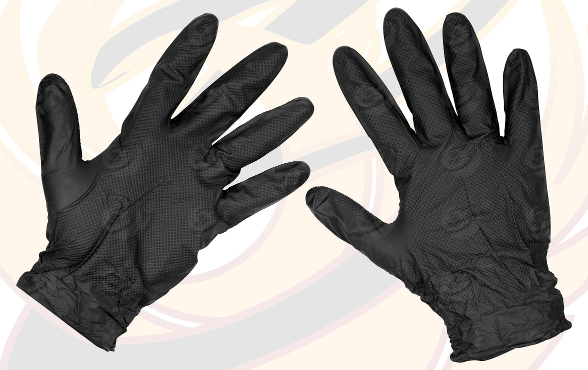 ROCKHOLD HEAVY DUTY BLACK 8 MIL NITRILE DIAMOND GRIP GLOVES ( X LARGE - 100 GLOVES )
