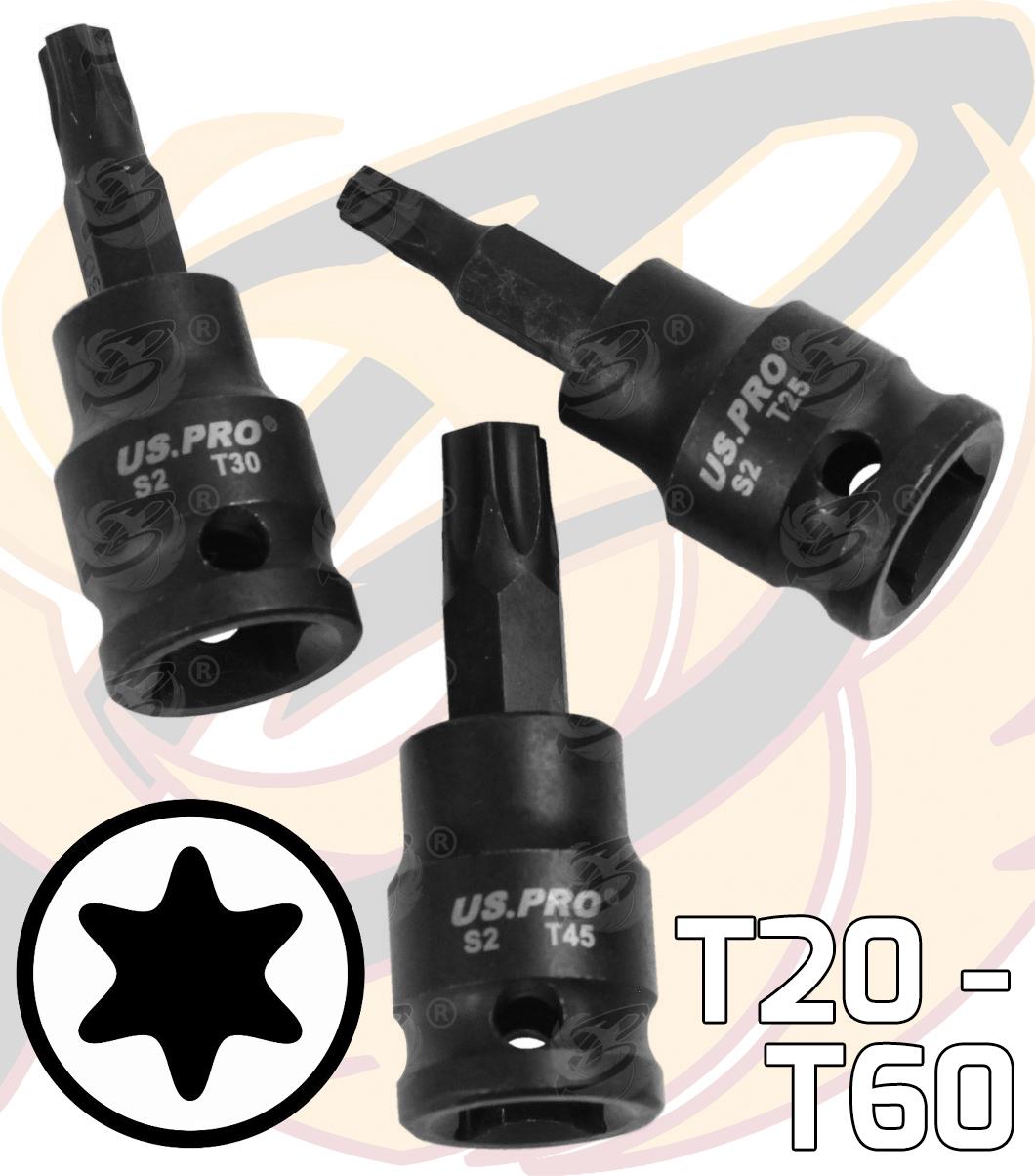 US Pro 9 Piece 3/8" Drive Impact Torx Bit Sockets T20 - T60  3955