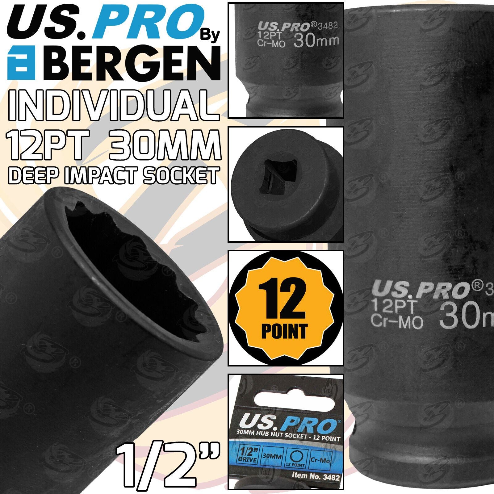 US PRO 30MM 1/2" DRIVE 12 POINT DEEP IMPACT SOCKET ( SINGLE )