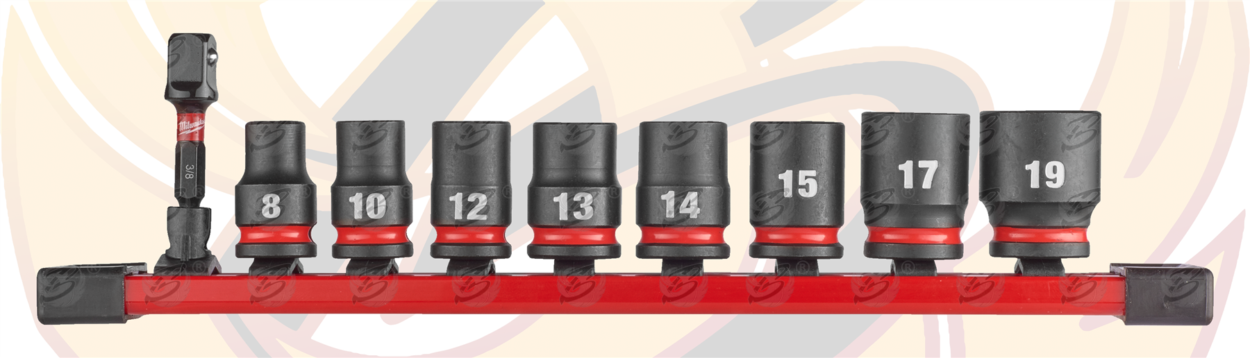 Milwaukee 9 Piece 3/8" Drive 6 Point Shallow Impact Sockets 8mm - 19mm ( Shockwave Impact Duty ) ( 4932480454 )