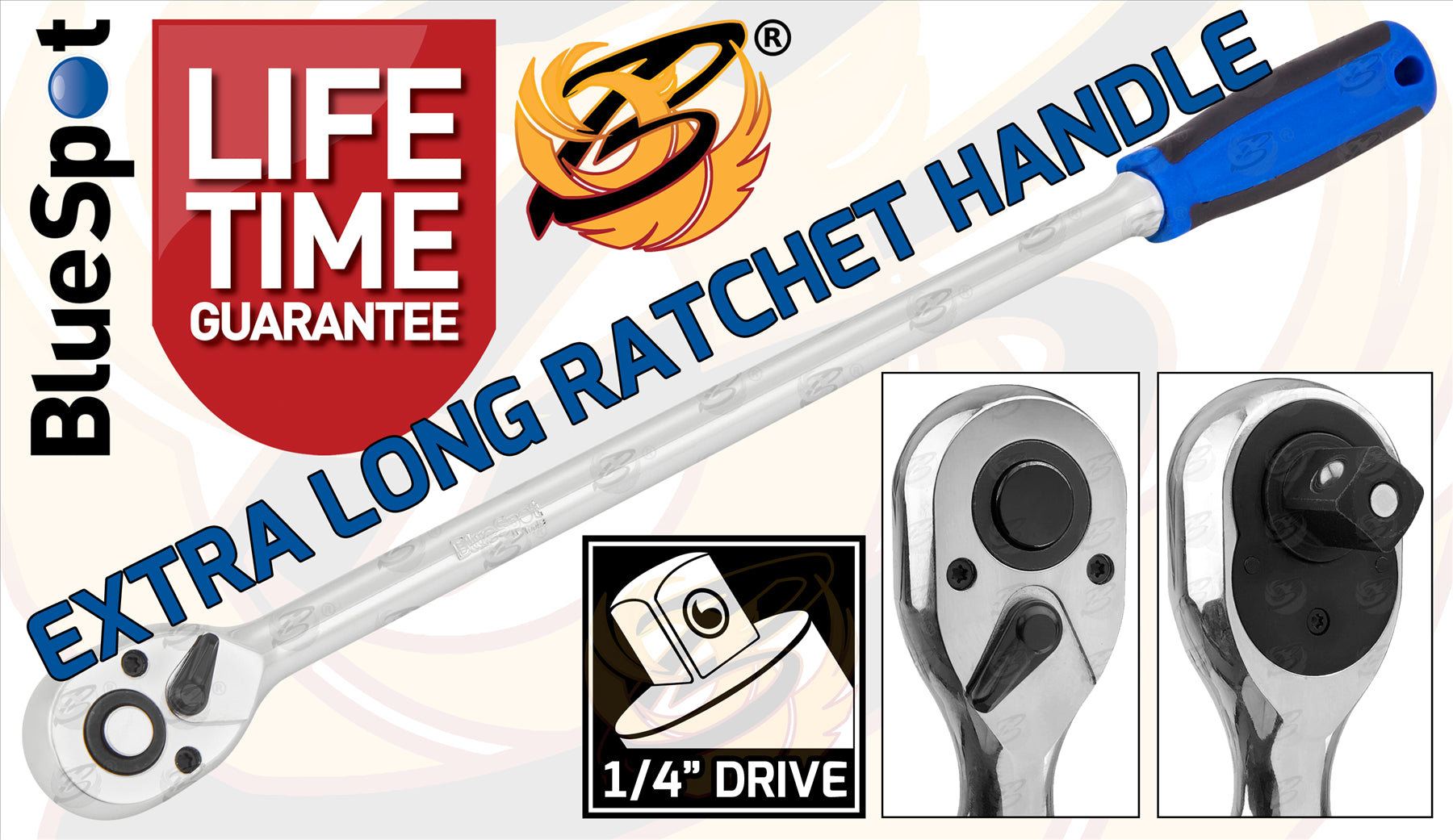 BLUESPOT 3PCS 1/4" & 3/8" & 1/2" DRIVE 72 TOOTH EXTRA LONG RATCHET HANDLES
