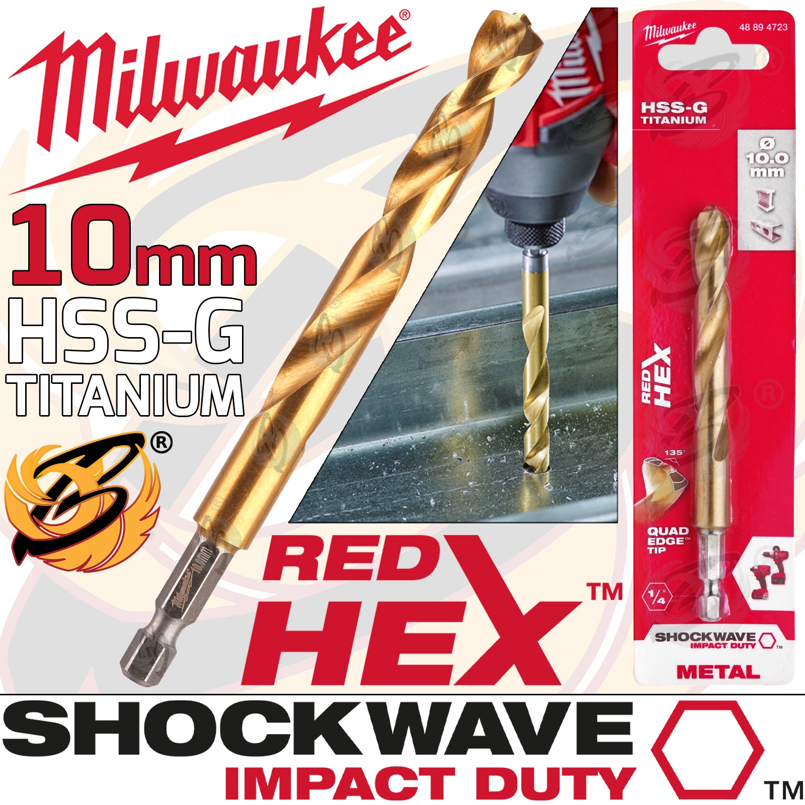 MILWAUKEE 10MM HSS TITANIUM METAL RED HEX DRILL BIT