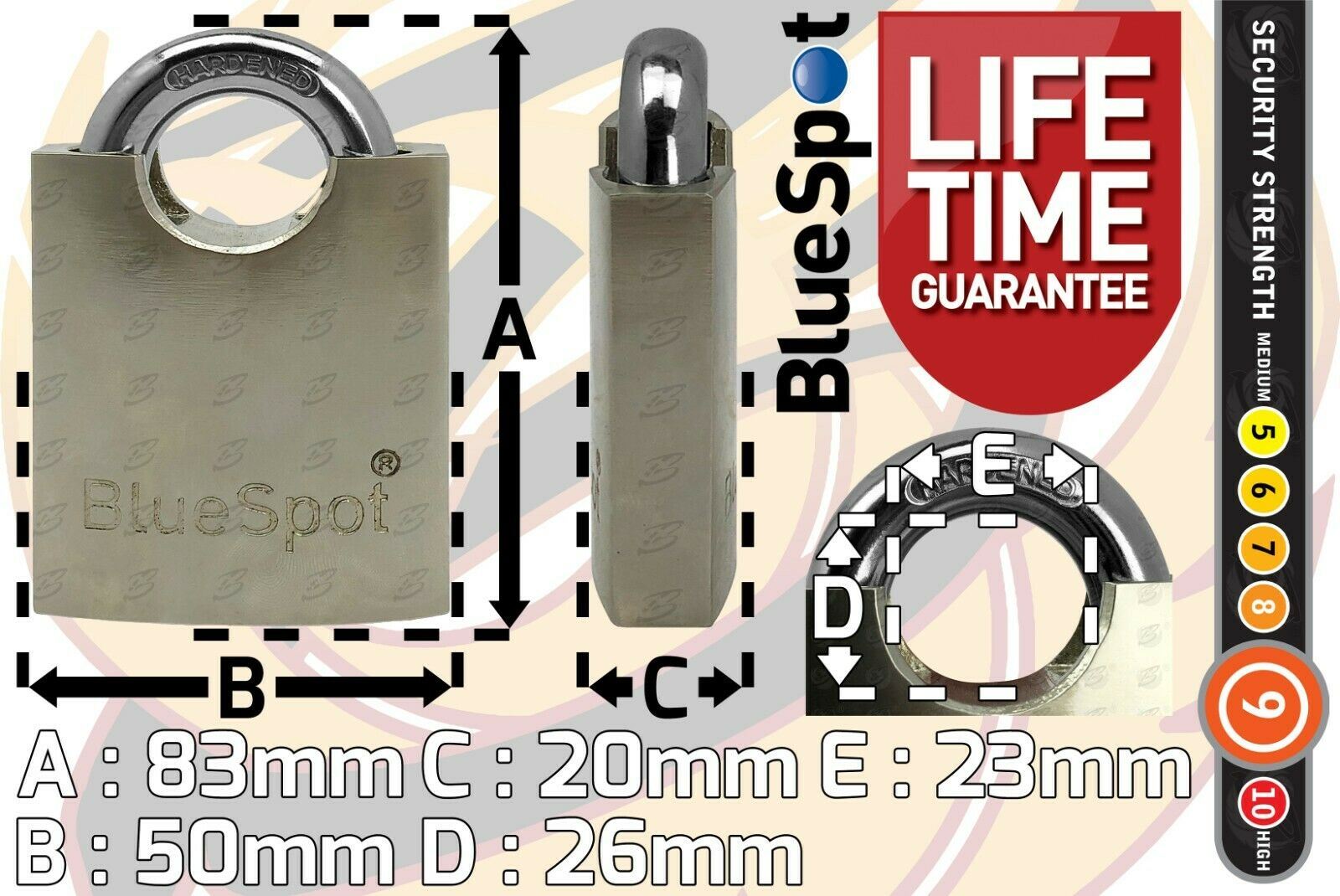 BLUESPOT 50MM SHROUDED SATIN FINISH PADLOCK