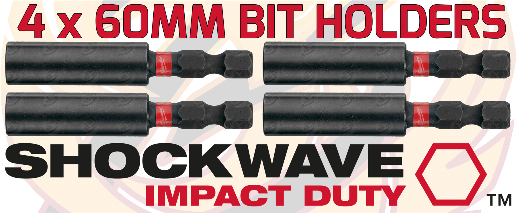 MILWAUKEE 60MM MAGNETIC BIT HOLDER ( SHOCKWAVE IMPACT DUTY ) ( X 4 )