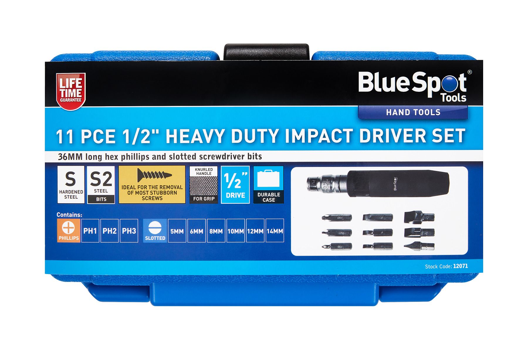 BlueSpot 11 Piece 1/2" Heavy Duty Impact Driver Set With A Manufacturers LifeTime Guarantee 12071