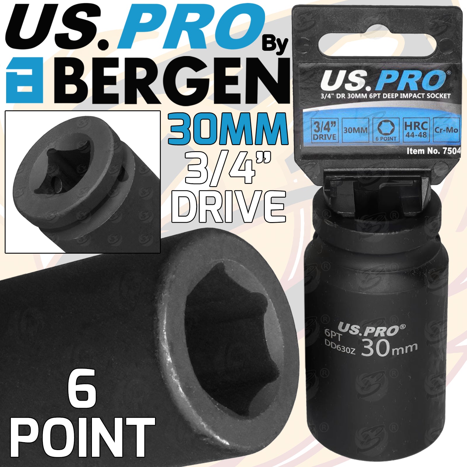 US PRO 30MM 3/4" DRIVE 6 POINT DEEP IMPACT SOCKET ( SINGLE )