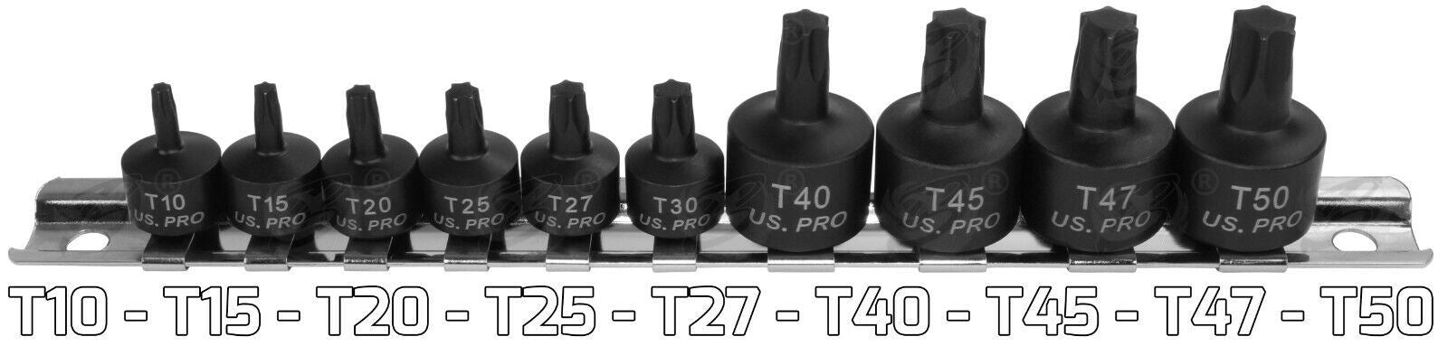 US PRO 10PCS 1/4" & 3/8" DRIVE STUBBY IMPACT TORX BIT SOCKETS T10 - T50