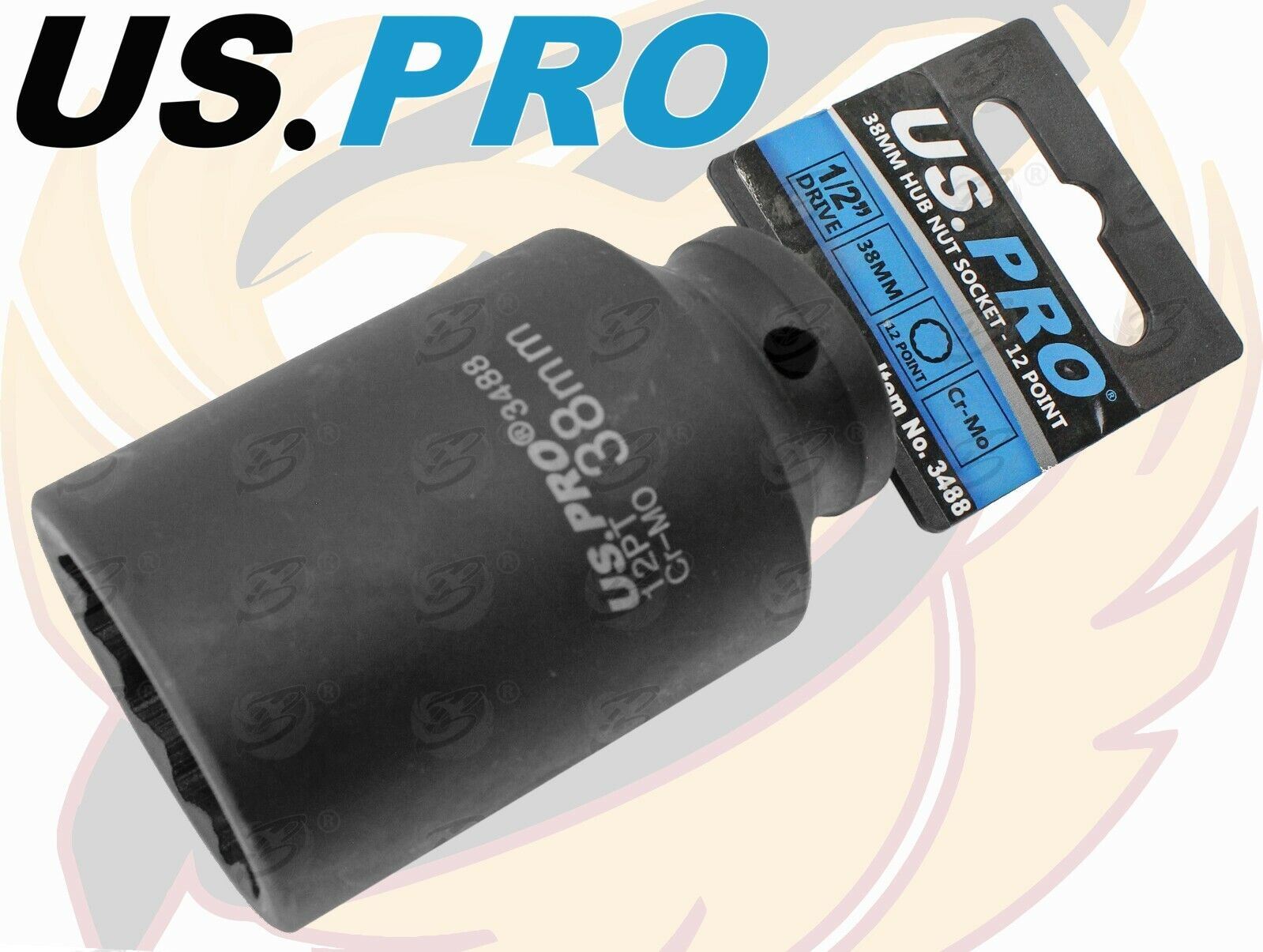 US Pro 38mm 1/2" Drive 12 Point Deep Impact Socket ( Single )  3488