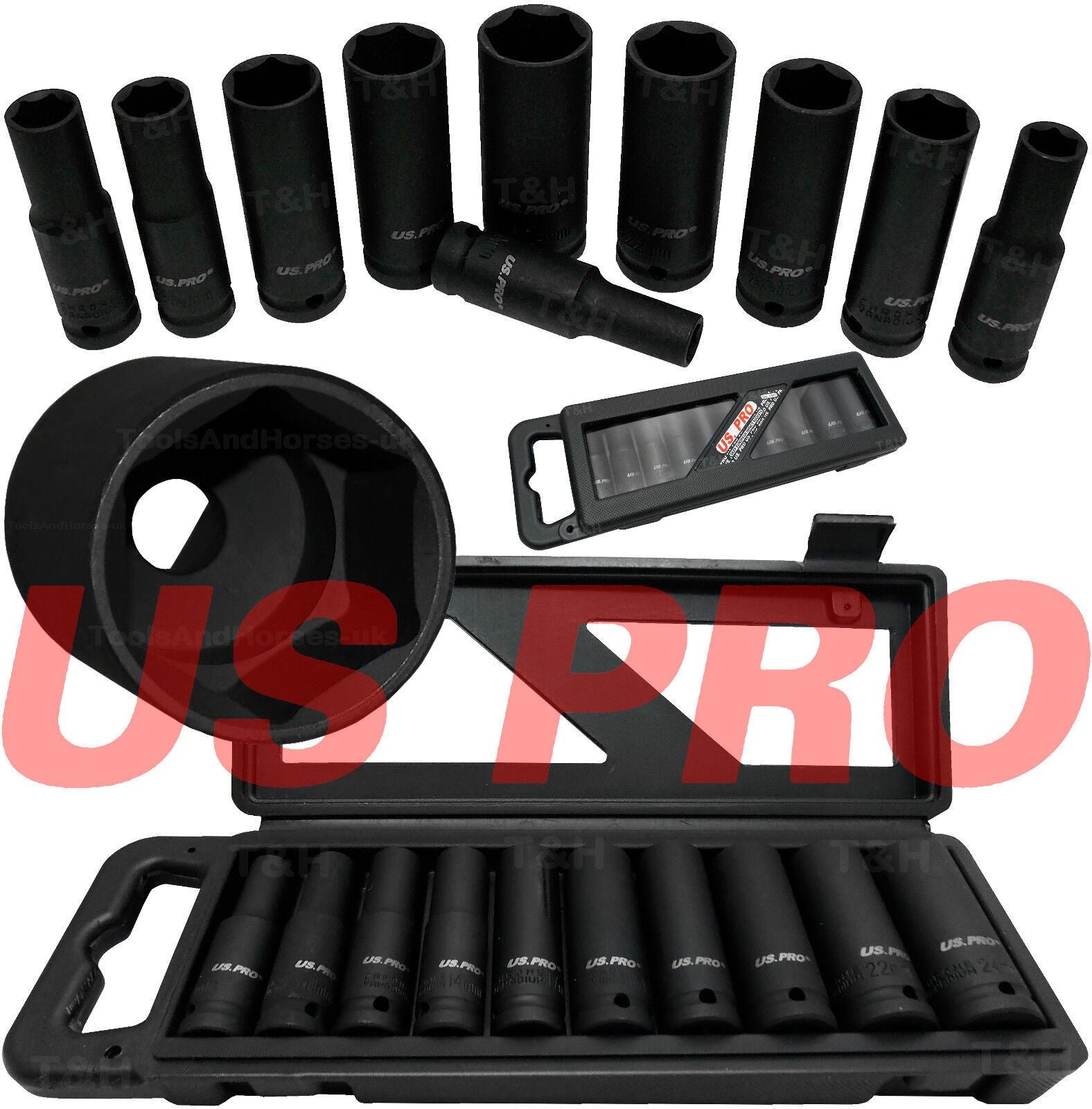 US PRO 10PCS 1/2" DRIVE 6 POINT DEEP IMPACT SOCKETS 10MM - 24MM