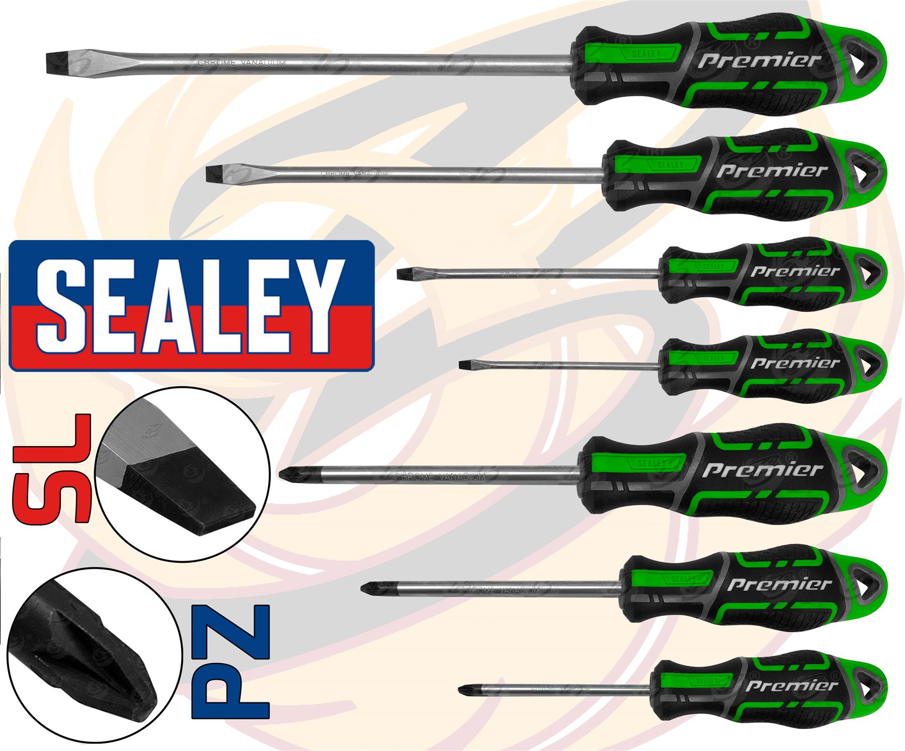 SEALEY 7PCS MAGNETIC SCREWDRIVERS ( SLOTTED - POZIDRIVE ) ( GREEN )