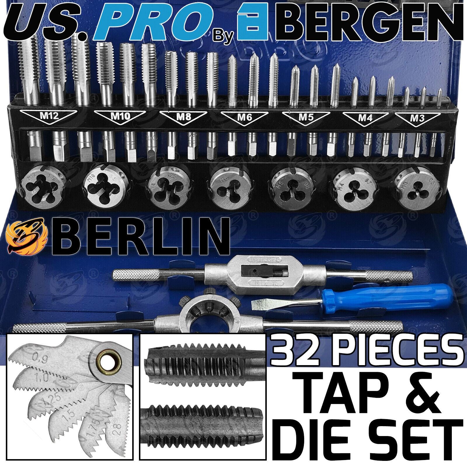US Pro 32 Piece Metric Tap & Die Set M3 - M12 2625