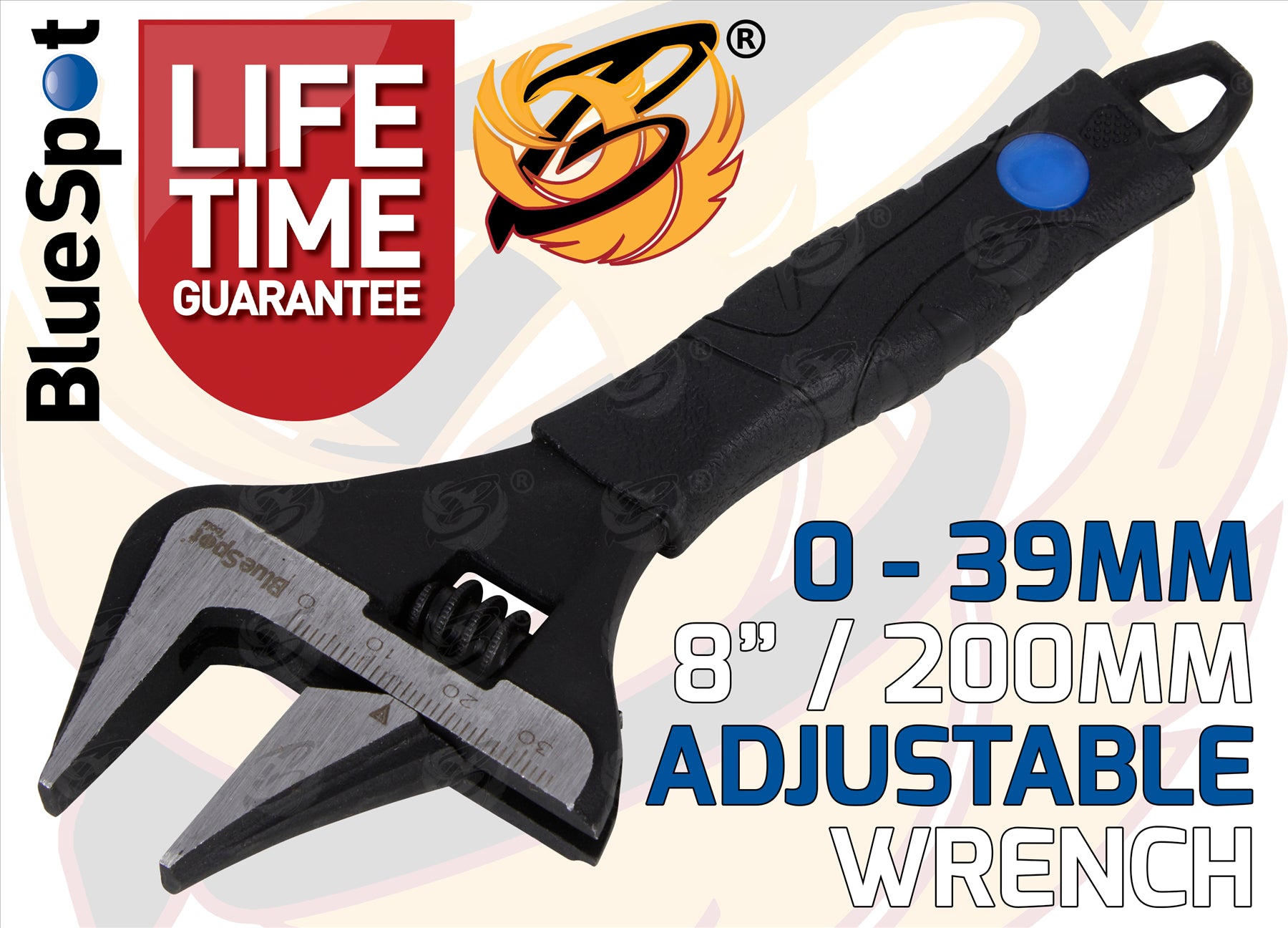 BLUESPOT 8" WIDE JAW ADJUSTABLE WRENCH ( 0 - 39mm )