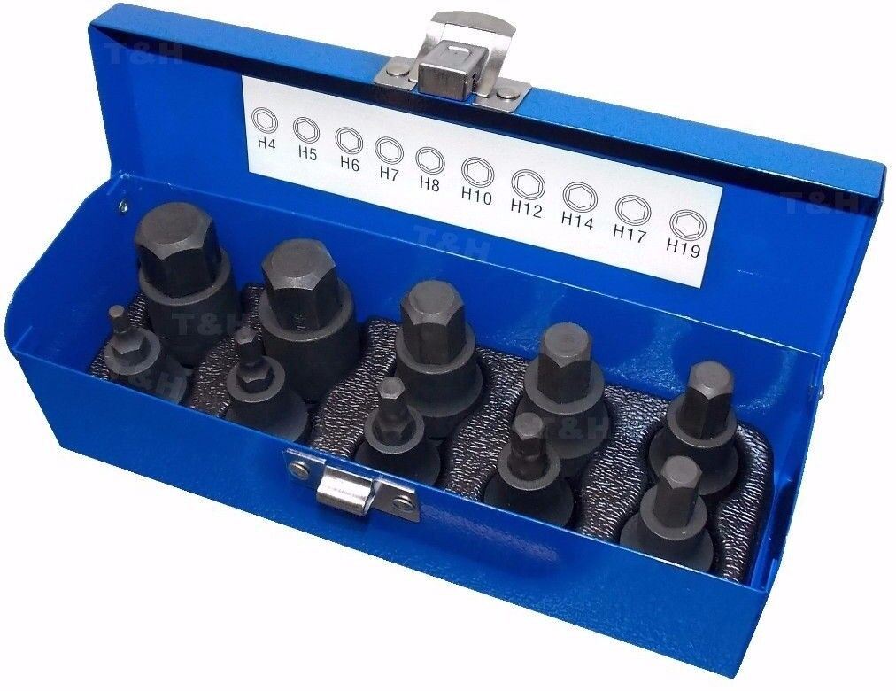 US Pro 10 Piece 1/2" Drive Impact Hex Bit Sockets H4 - H19  1366