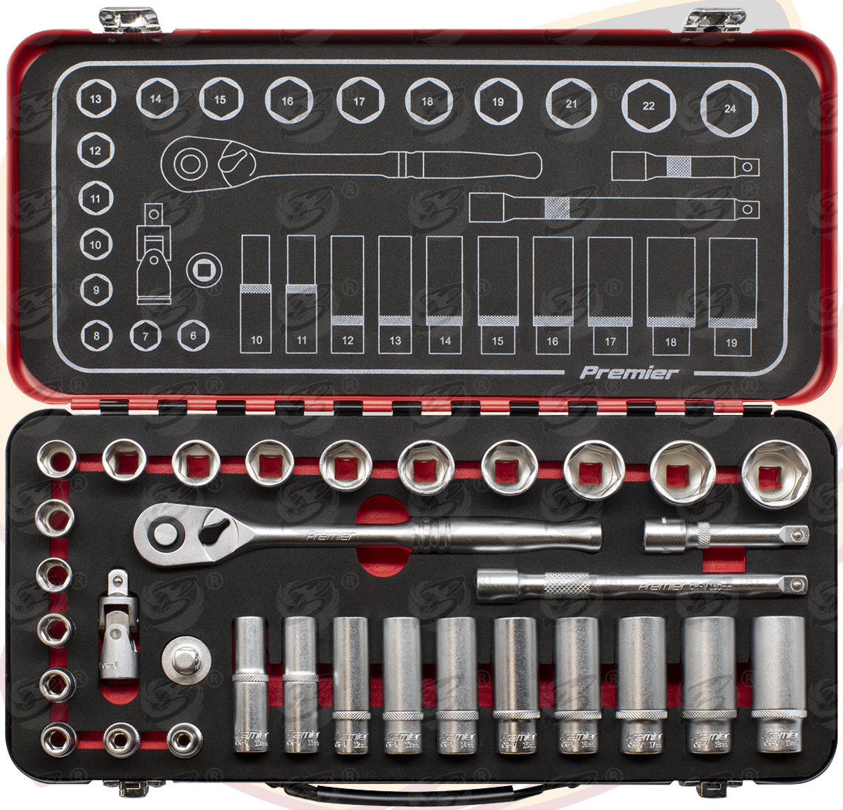 Sealey 32 Piece 3/8" Drive 6 Point 90 Tooth Premier Platinum Socket Set 6mm - 24mm ( AK7922 )