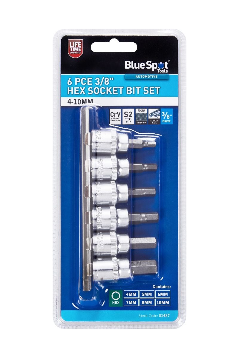 BlueSpot 6 Piece 3/8" Drive Hex Socket Bit Set ( H4 - H10 ) With A Manufacturers LifeTime Guarantee 01487