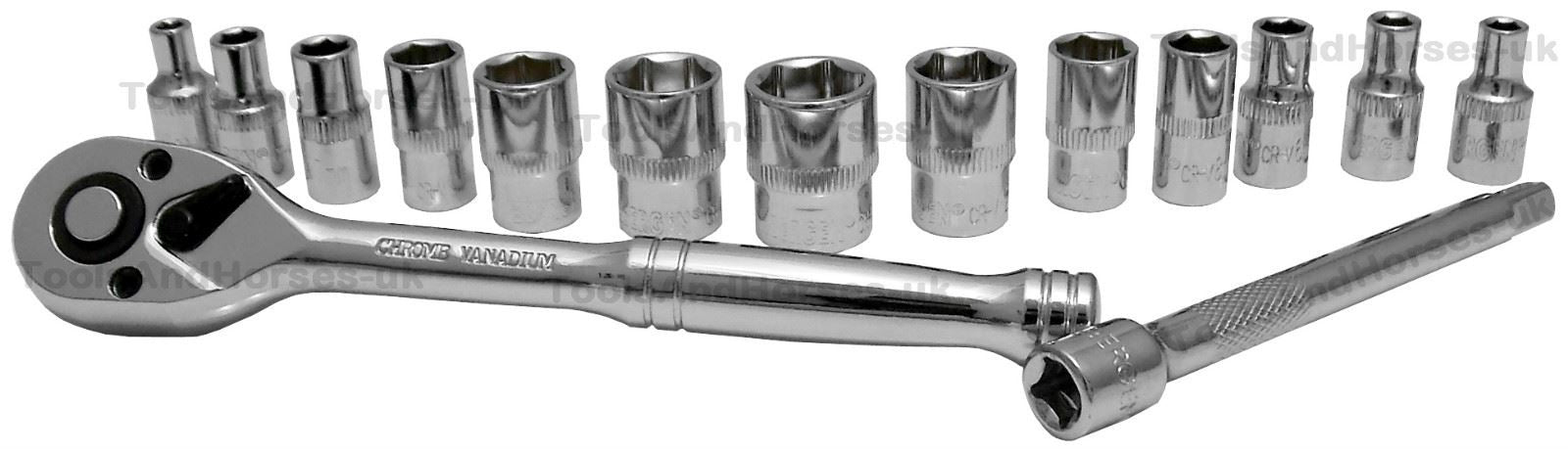 US Pro 15 Piece 1/4" Drive 6 Point Socket Set 4mm - 14mm  3226
