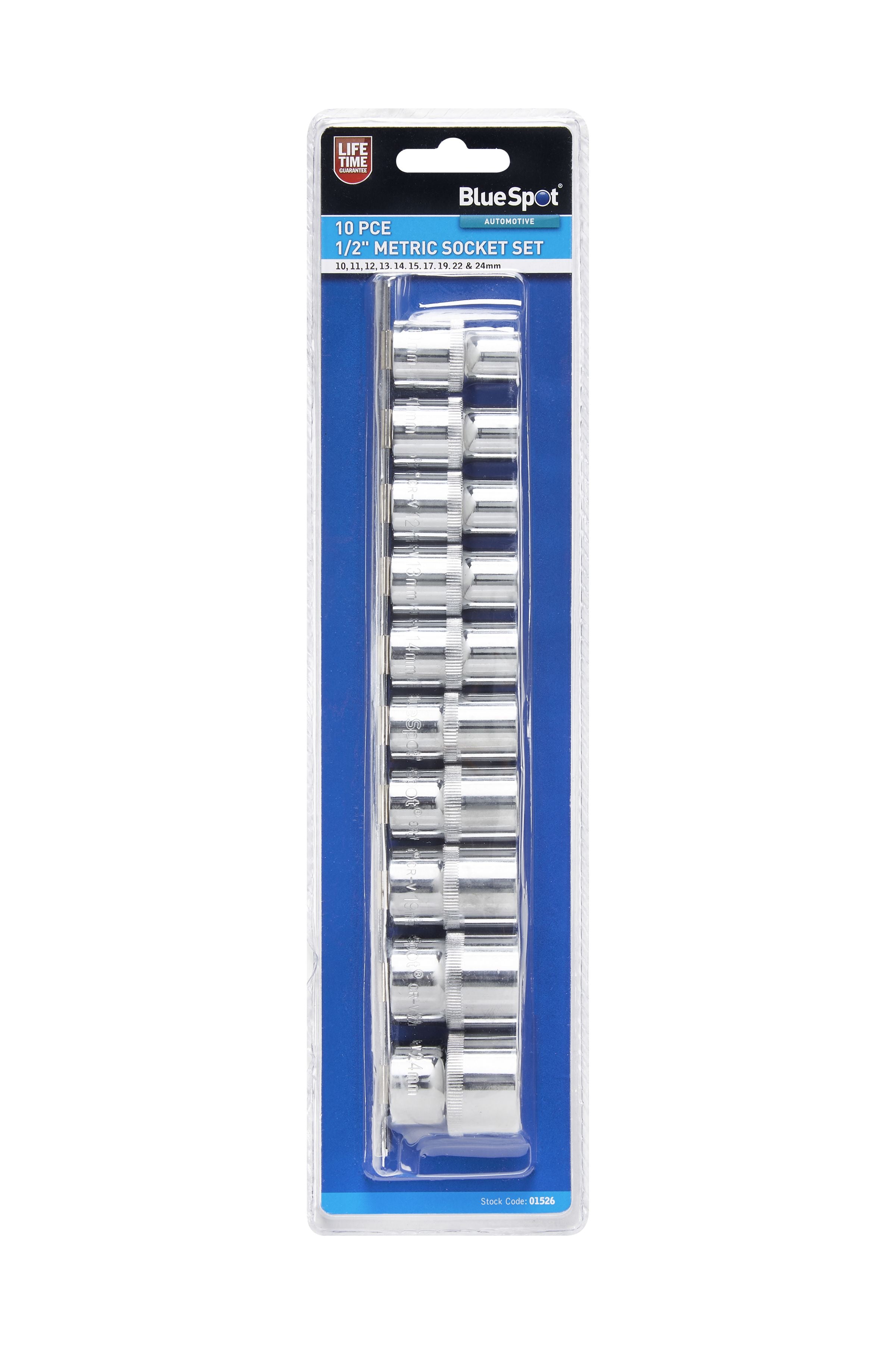 BlueSpot 10 Piece 1/2" Metric Socket Set (10-24mm) With A Manufacturers LifeTime Guarantee 01526