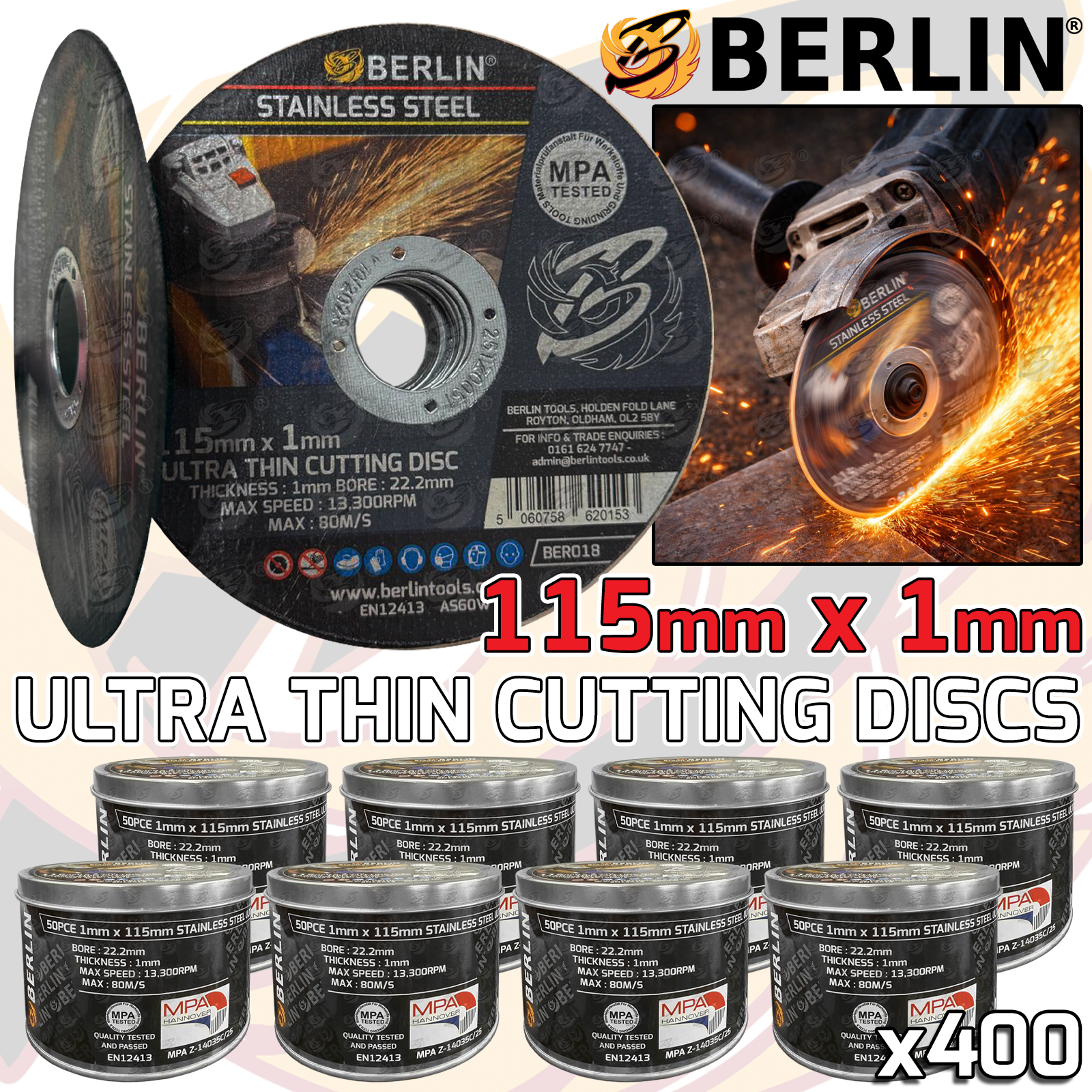 Berlin 1mm Thick Stainless Steel Cutting Discs ( x 400 Discs ) BER018 ( x 40 )