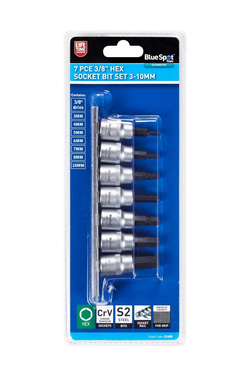 BlueSpot 7 Piece 3/8" Hex Socket Bit Set With A Manufacturers LifeTime Guarantee 01600
