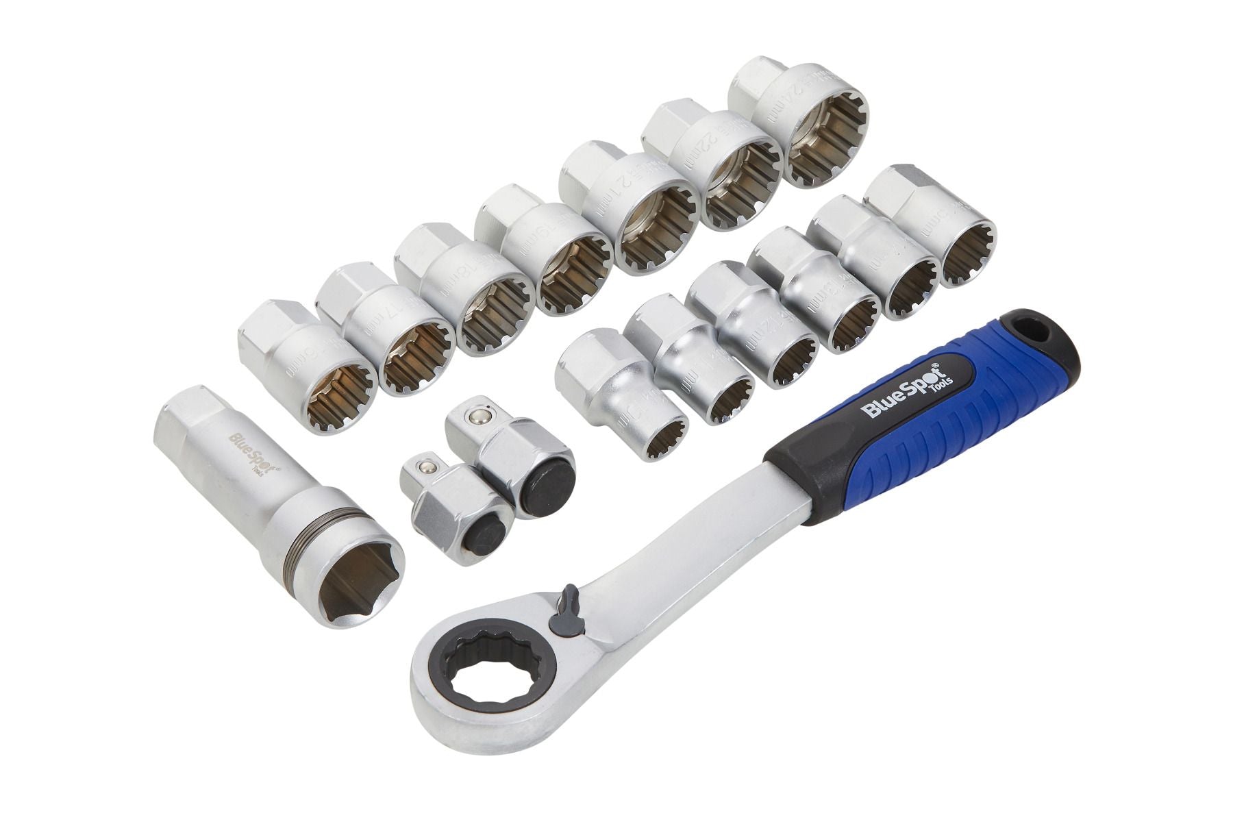 BlueSpot 17 Piece 3/8" & 1/2" Multi Fit Go Through Socket Set (10mm - 24mm) With A Manufacturers LifeTime Guarantee 01616