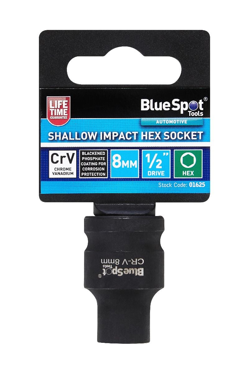 BlueSpot 8mm 1/2" Drive 6 Point Shallow Impact Socket With A Manufacturers LifeTime Guarantee 01625
