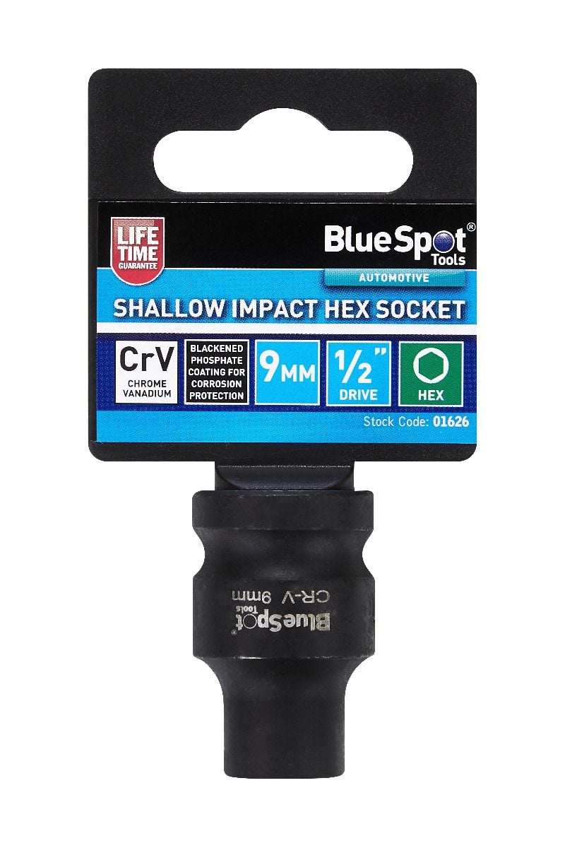 BlueSpot 9mm 1/2" Drive 6 Point Shallow Impact Socket With A Manufacturers LifeTime Guarantee 01626