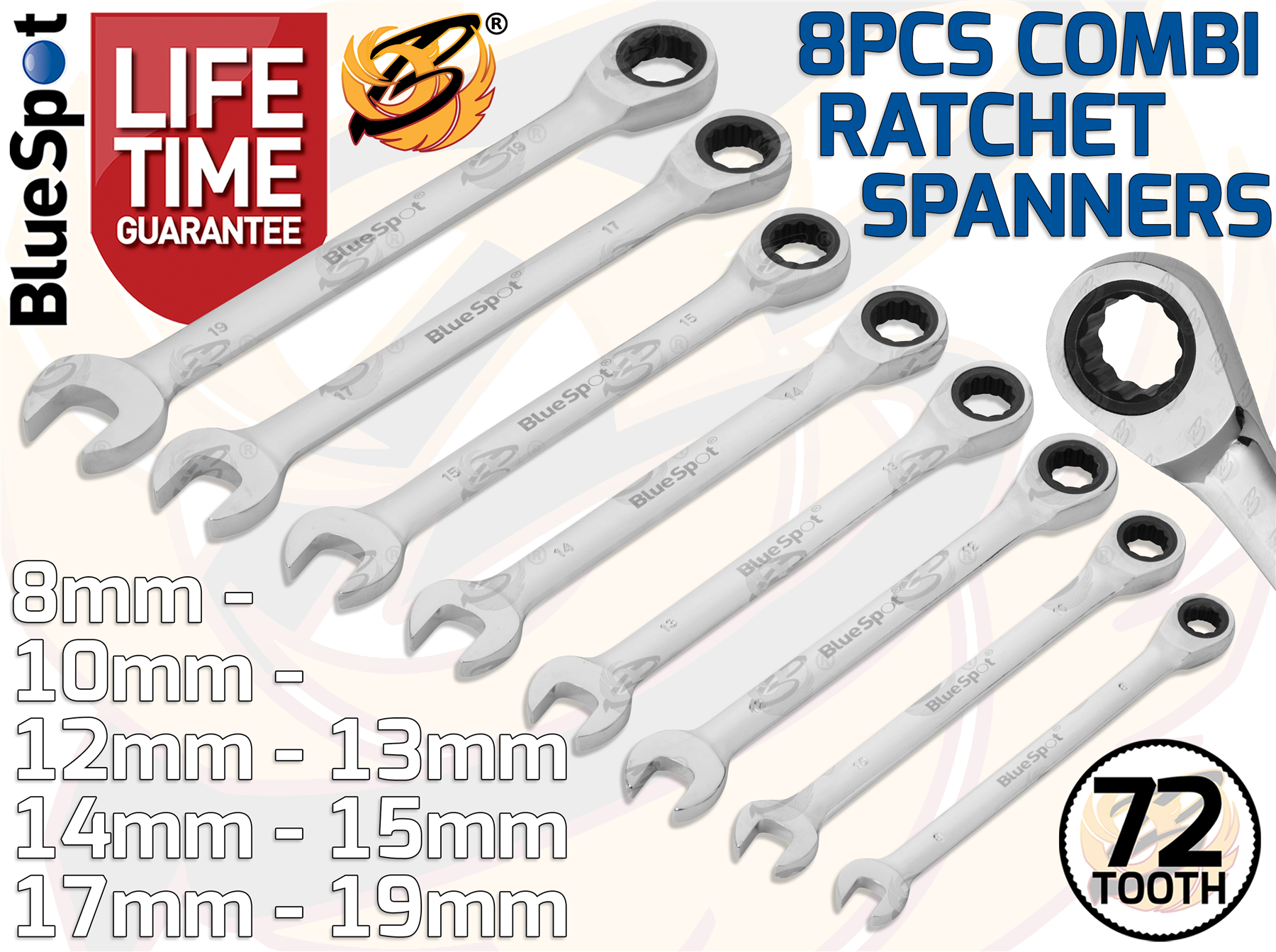 BlueSpot 8 Piece Ratchet Spanner Set 8mm - 19mm ( 04310 )