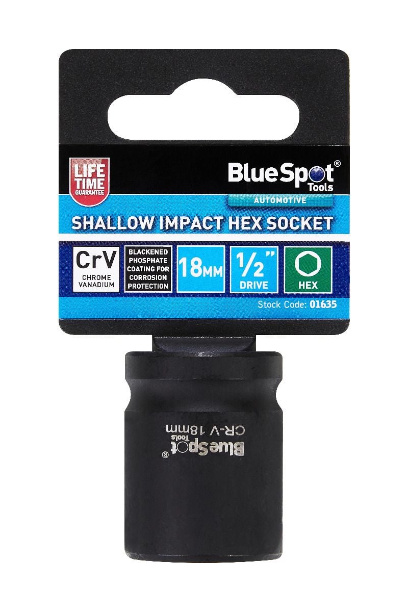 BlueSpot 18mm 1/2" Drive 6 Point Shallow Impact Socket With A Manufacturers LifeTime Guarantee 01635