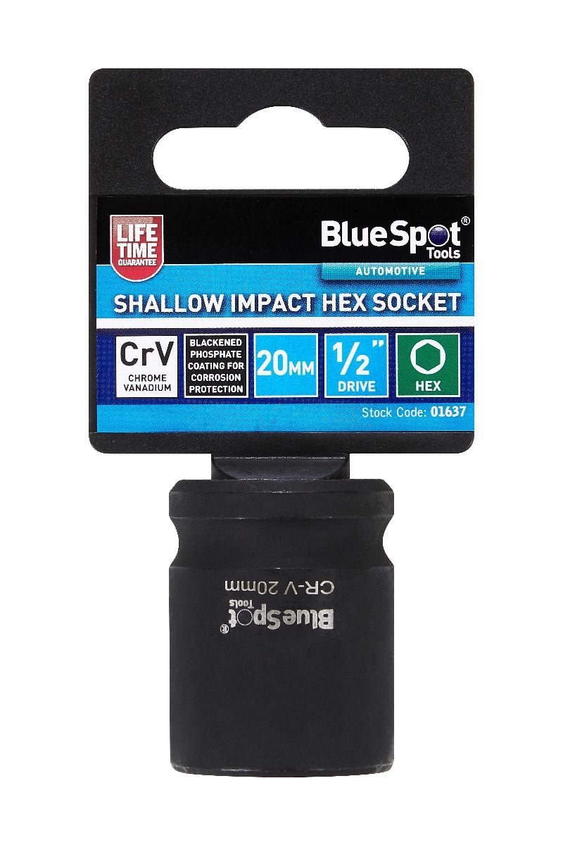 BlueSpot 20mm 1/2" Drive 6 Point Shallow Impact Socket With A Manufacturers LifeTime Guarantee 01637