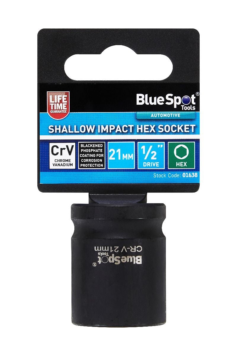 BlueSpot 21mm 1/2" Drive 6 Point Shallow Impact Socket With A Manufacturers LifeTime Guarantee 01638