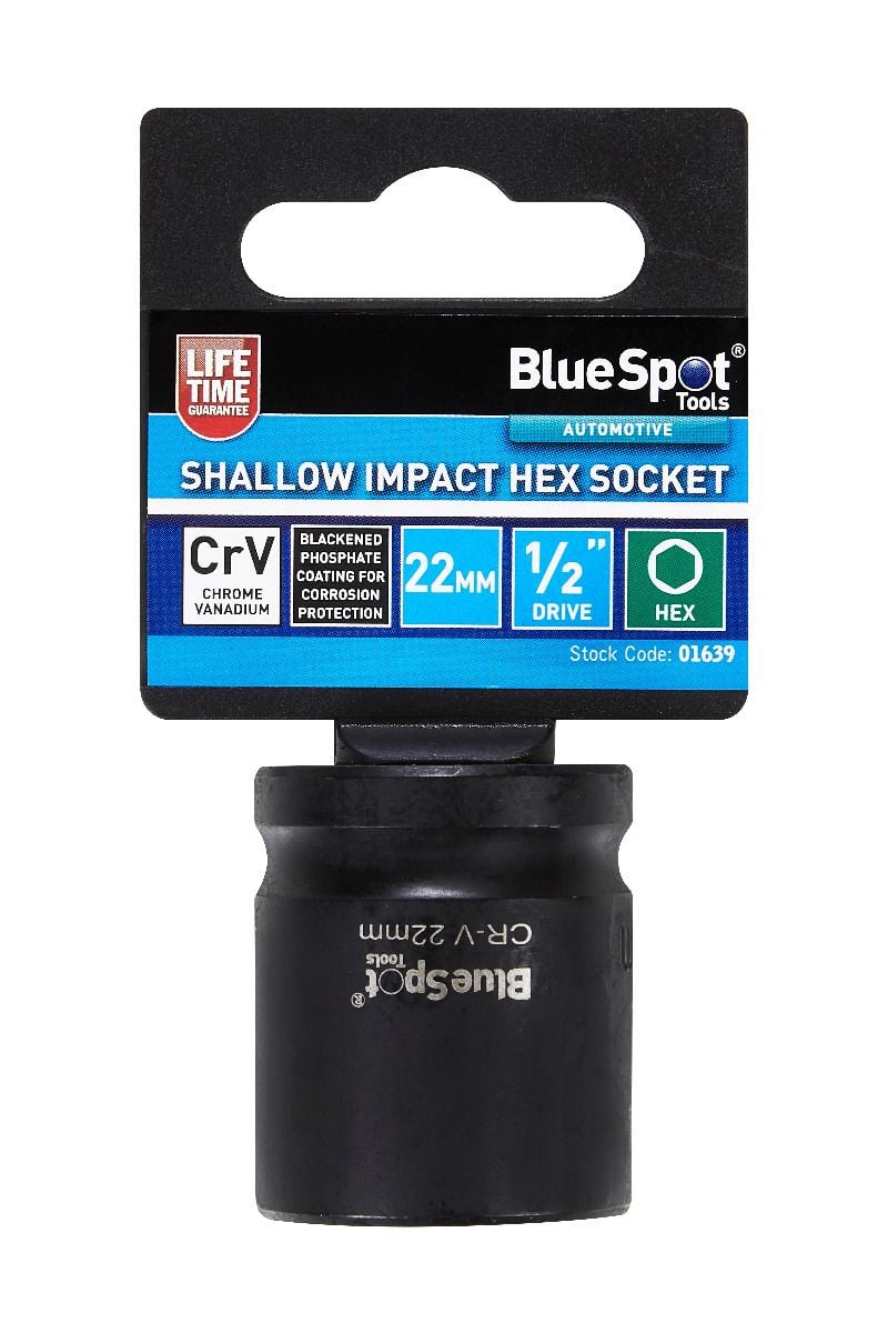 BlueSpot 22mm 1/2" Drive 6 Point Shallow Impact Socket With A Manufacturers LifeTime Guarantee 01639