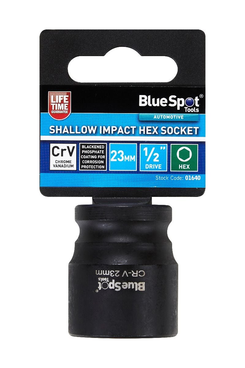 BlueSpot 23mm 1/2" Drive 6 Point Shallow Impact Socket With A Manufacturers LifeTime Guarantee 01640